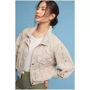 Hei Hei Anthropologie linen blend camouflage cropped oversize jacket medium EUC